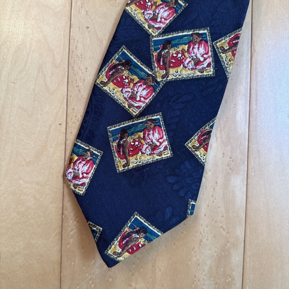 PAUL GAUGIN MUSEUM COLLECTION SILK TIE BY JG HOOK NAVY WOMEN SITTING ON BEACH